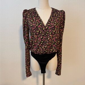 AFRM Floral Print Bodysuit in Black